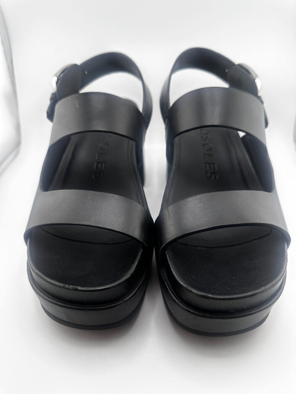 Aerosoles Clarkson Black Leather Platform Block Heel Sandals Size 7.5M - Picture 2 of 14